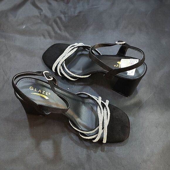 BRAND NEW GLAZE WOMEN’S BLOCK-HEEL RHINESTONES CRISS-CROSS STRAP SANDAL - Picture 8 of 16